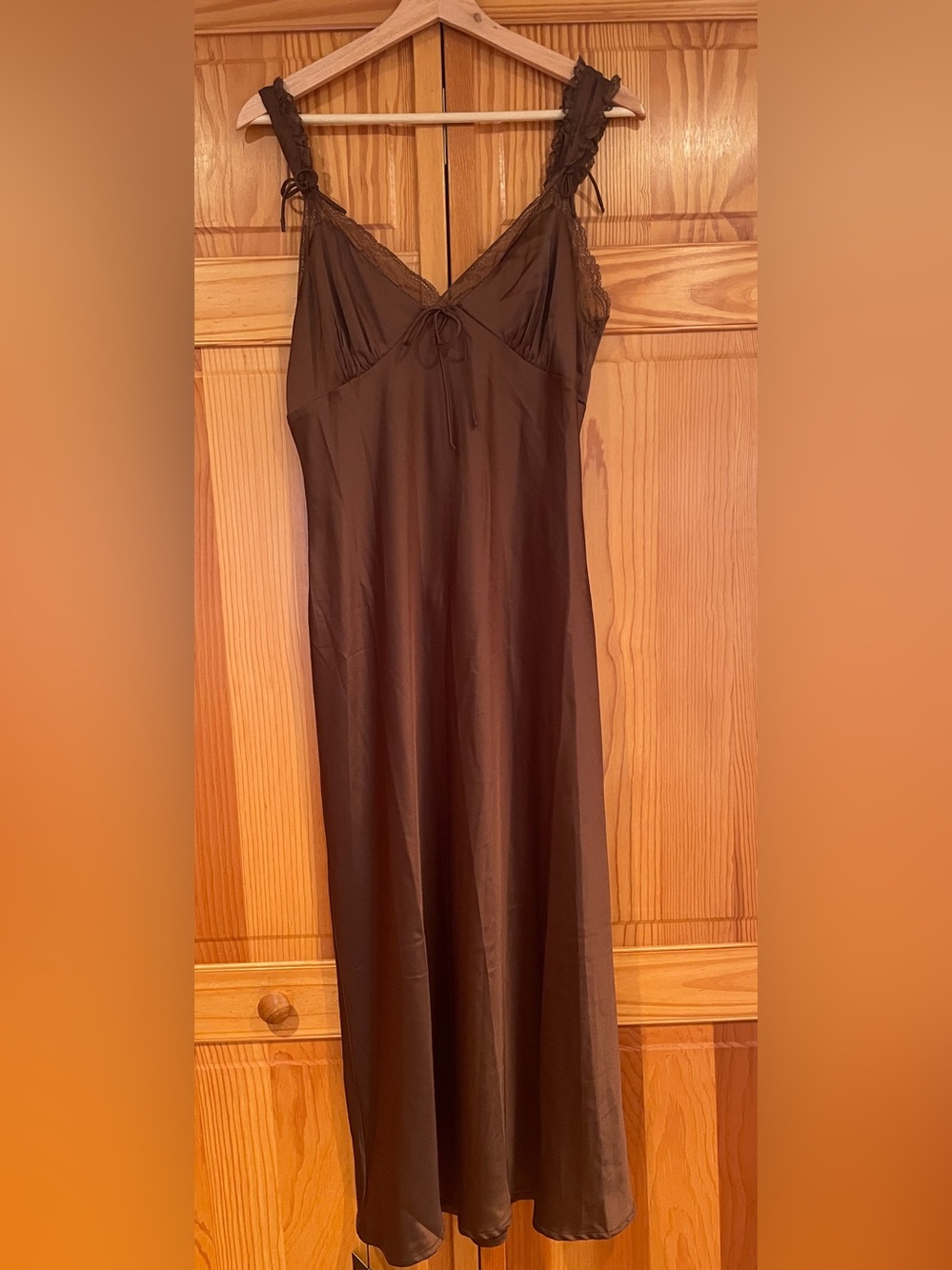 Astr Brown Satin Slip with Lace Trim